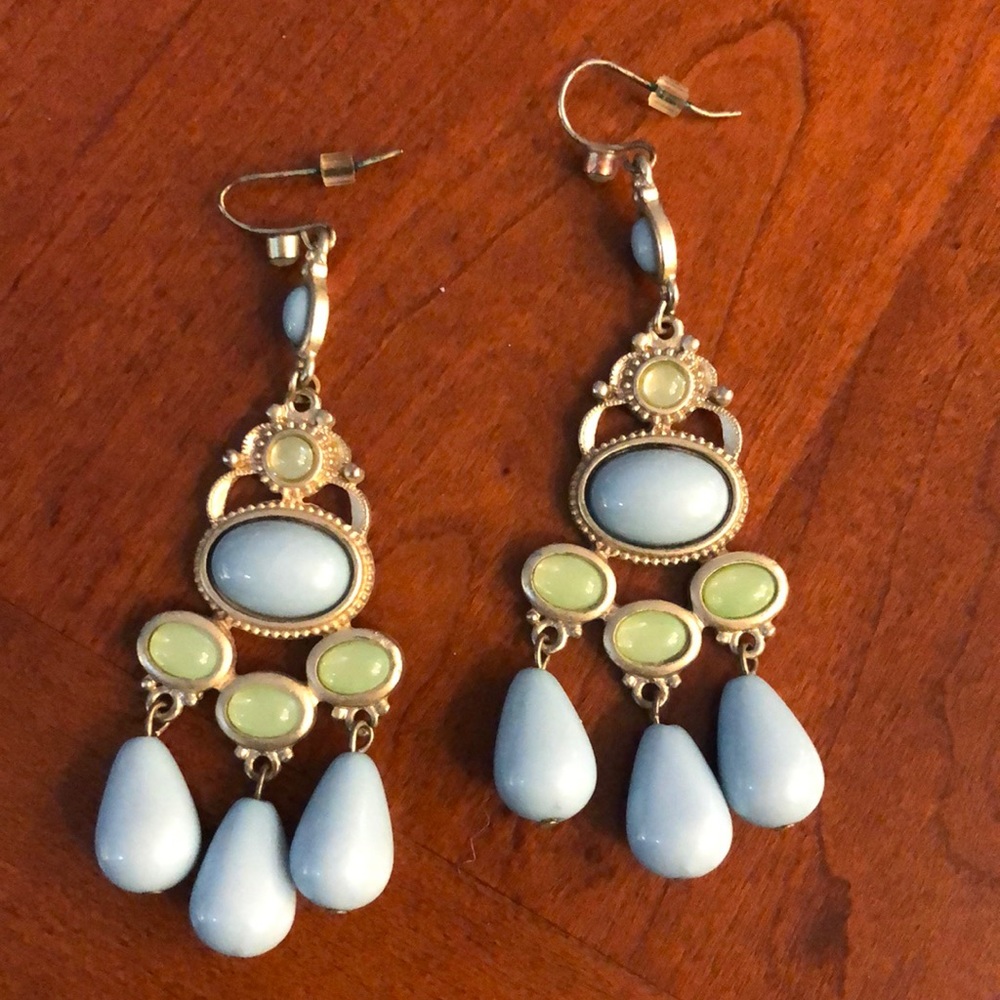 Gorgeous blue and green vintage boho gypsy chandelier earrings